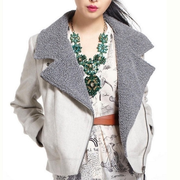 ANTHROPOLOGIE Light gray wool cartonierre  Darker Shearling Lined - Picture 1 of 15